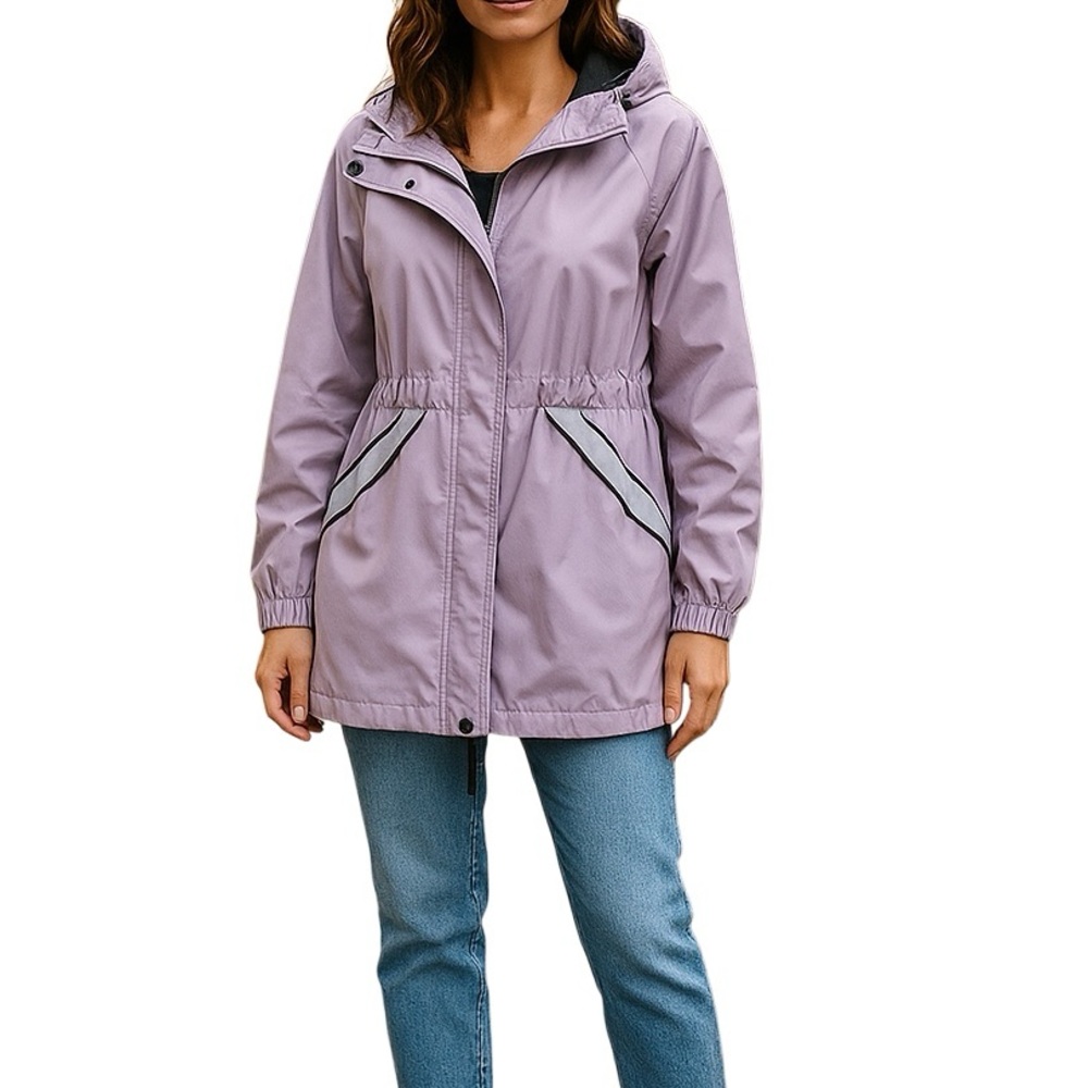 Y2K Express Jacket L Windbreaker Hood Zipper Reflective Outdoors Camping Walk